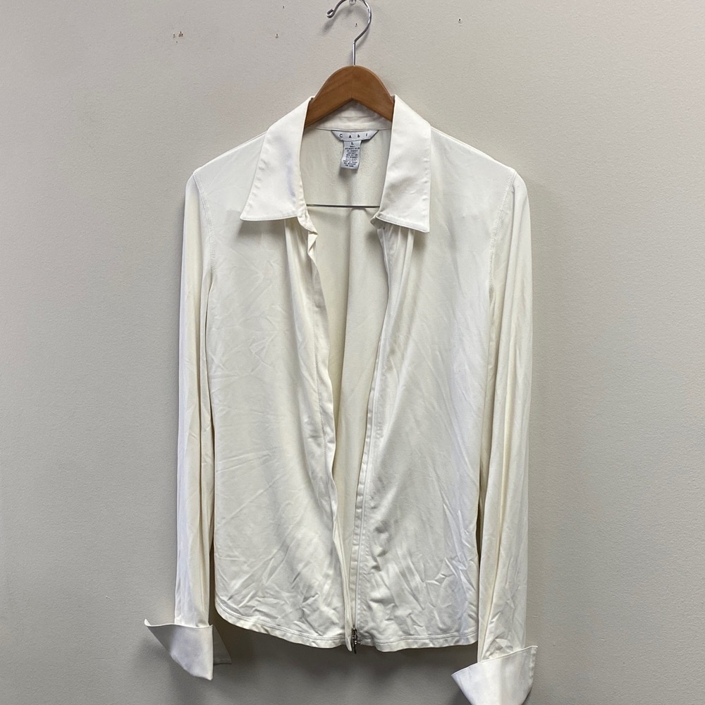 CAbi Cream Zip-Up Shirt Womens Large - Picture 5 of 9